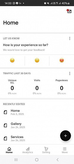Página de inicio de la aplicación Squarespace después de iniciar sesión