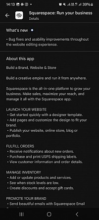 Descripción de la App Store para Squarespace