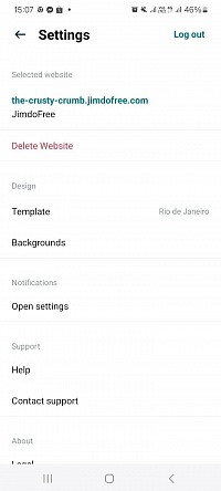 Configuración de la aplicación para crear sitios web Jimdo
