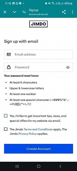 Création de son compte Jimdo avec une adresse mail
