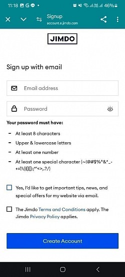Création de son compte Jimdo avec une adresse mail