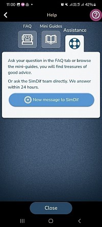 Messagerie avec le service client dans l'app de création de sites Simdif