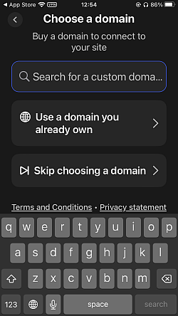 Choix du nom de domaine dans l'app Universe