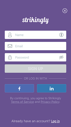 Création de compte utilisateur sur l'app Strikingly