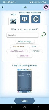 FAQ, mini-guides et messagerie d'assistance pour contacter l'équipe en charge du support technique
