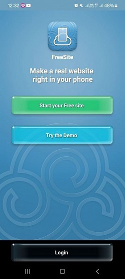 Écran d'accueil de l'app FreeSite