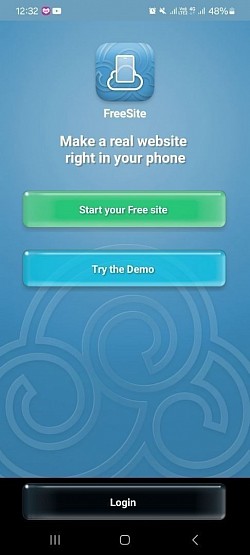 Écran d'accueil de l'app FreeSite