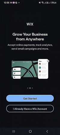 Écran de démarrage de l'app Wix