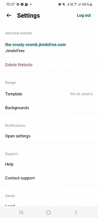 Paramètres de l'app de création de sites web Jimdo Creator