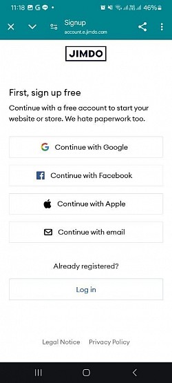 Jimdo App - Create New Account