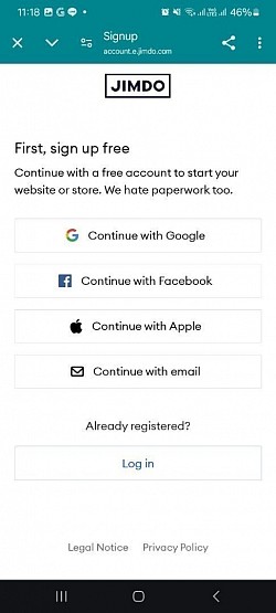 Jimdo App - Create New Account