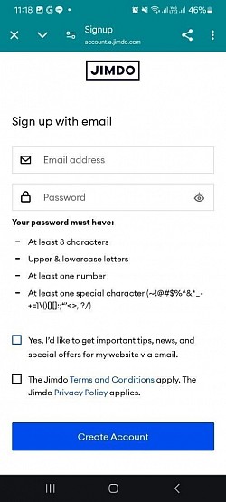 Jimdo App - Sign up with email