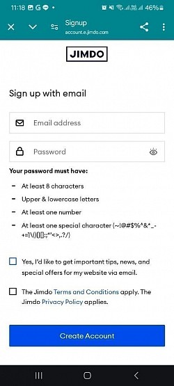 Jimdo App - Sign up with email