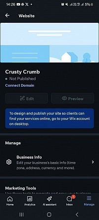 Wix - Attempting to create website from phone