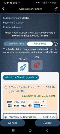 Simdif pricing displayed in the app
