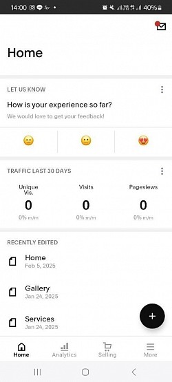 Squarespace app homepage after login