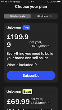 Pricing clearly displayed inside the app