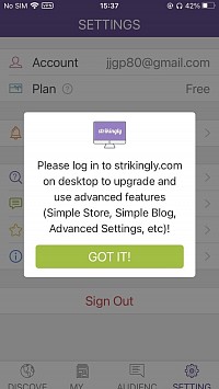 Notice to log in from a Computer for upgrade and access to advanced features