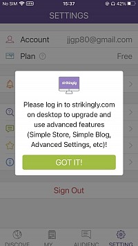 Notice to log in from a Computer for upgrade and access to advanced features