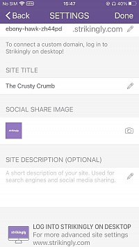 Strikingly Settings inside the app