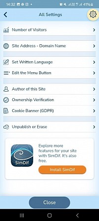 FreeSite Settings Menu - with Install SimDif