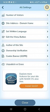 FreeSite Settings Menu - with Install SimDif