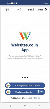 Instant Website Builder App First Screen