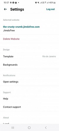 Jimdo website builder app settings
