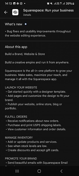 Описание Squarespace в App Store